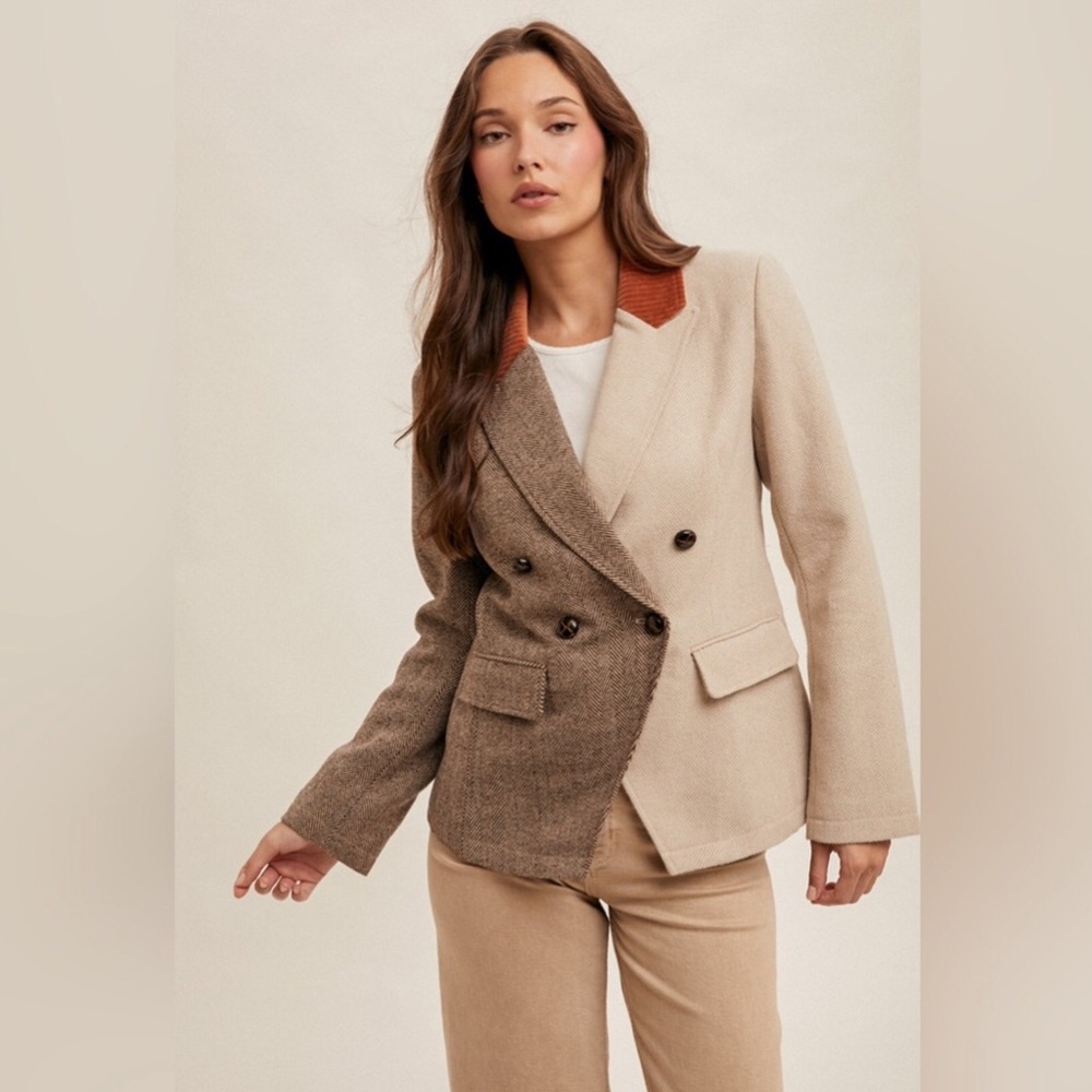 NWT Hem & Thread Two-Tone Beige and Brown Blazer sz L